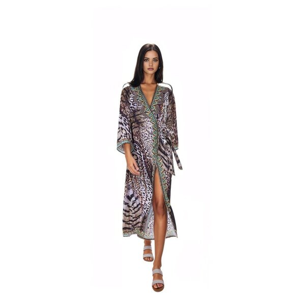 Chia Multi Animal Print Embellished Wrap Kimono Cover Up - One Size Fits All - Picture 5 of 6